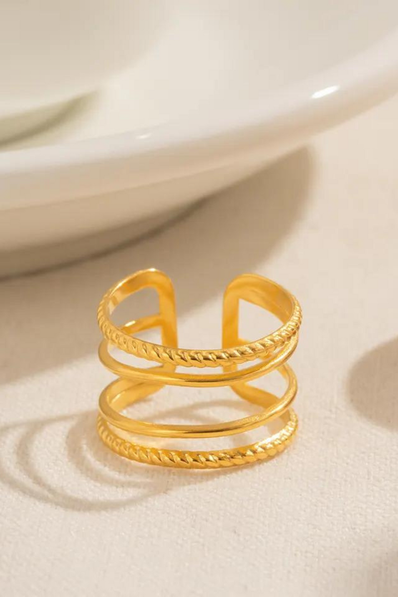 4-Layer Waterproof Wide Finger Adjustable Gold Ring | Bella Lucca Boutique