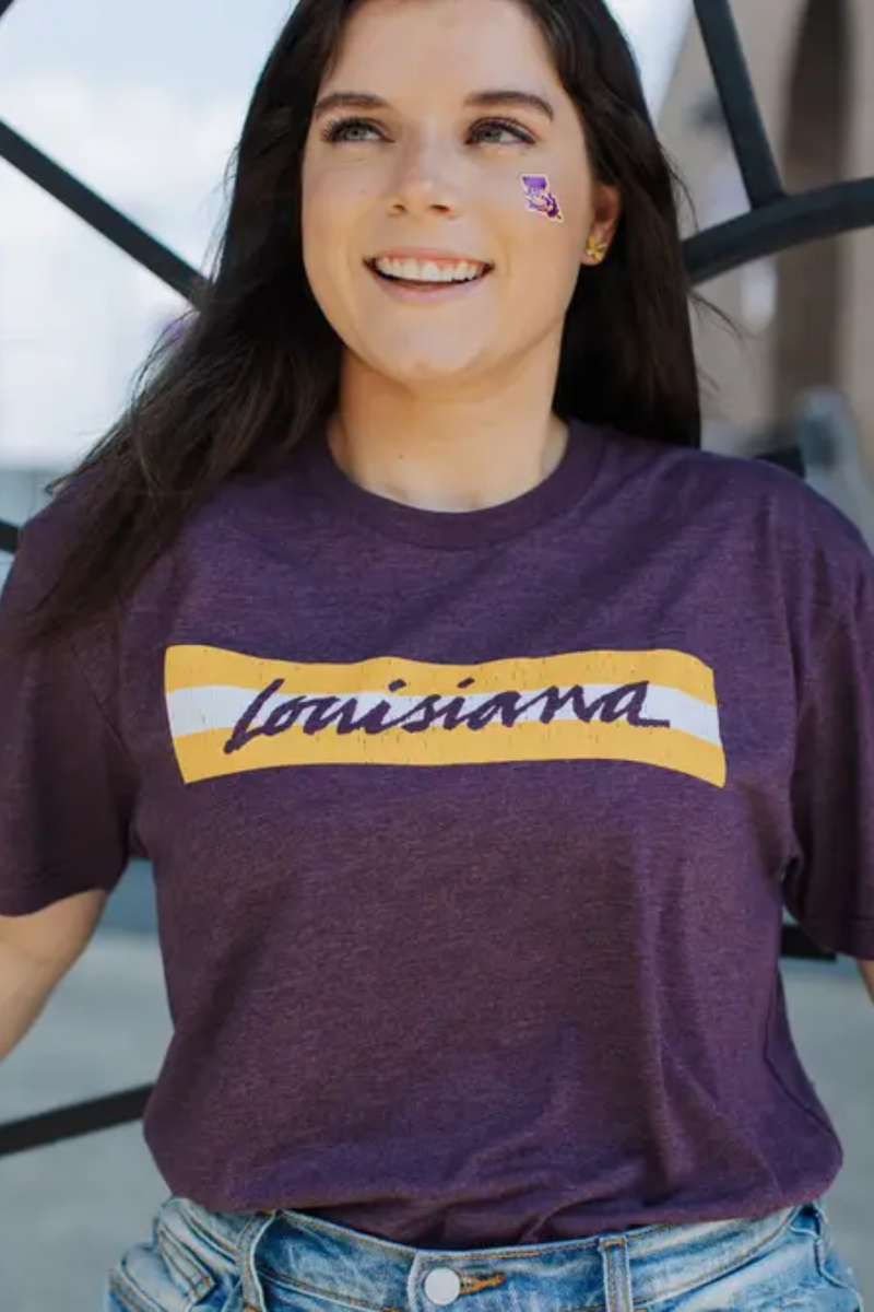 Louisiana Stripes Purple Game Day Graphic Tee | Bella Lucca Boutique