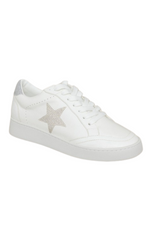 White Vegan Leather Sneakers Silver Rhinestone Star Detail | Bella Lucca Boutique