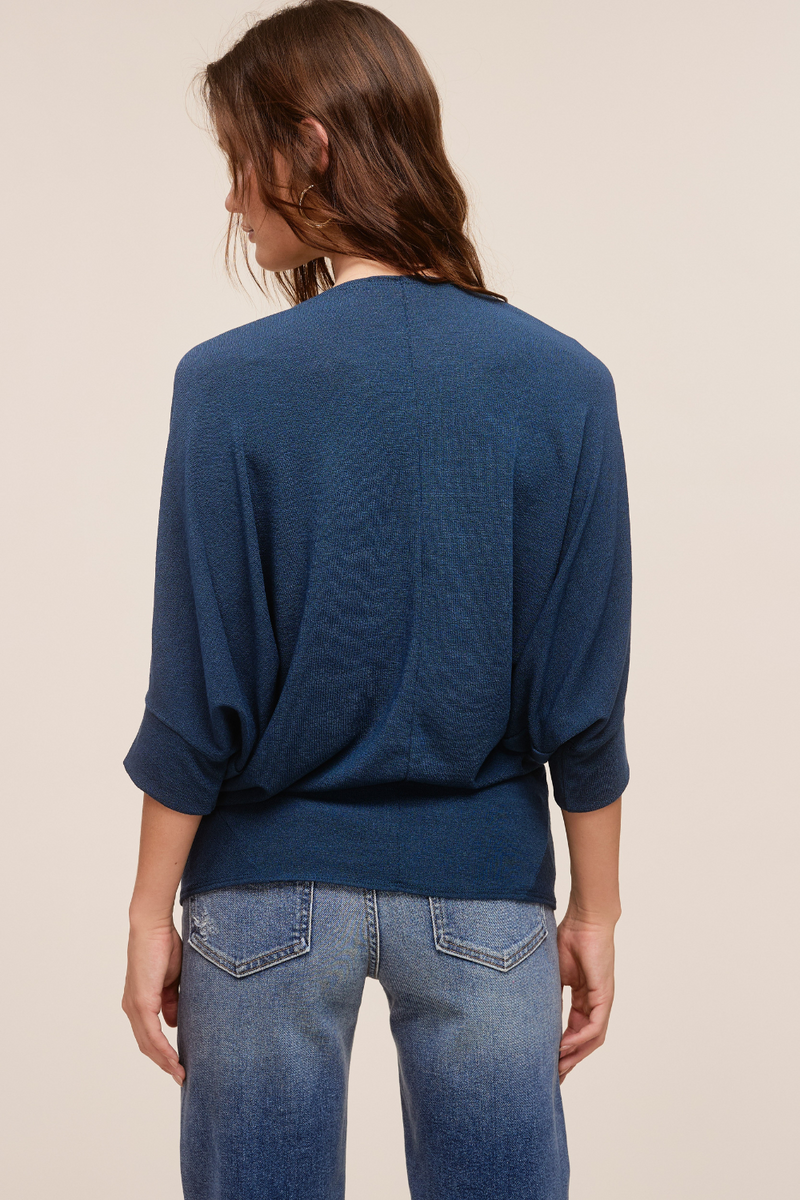 Dark Blue Crepe Hacci 3/4 Sleeve Dolman | Bella Lucca Boutique