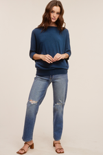 Teal Crepe Hacci 3/4 Sleeve Dolman | Bella Lucca Boutique