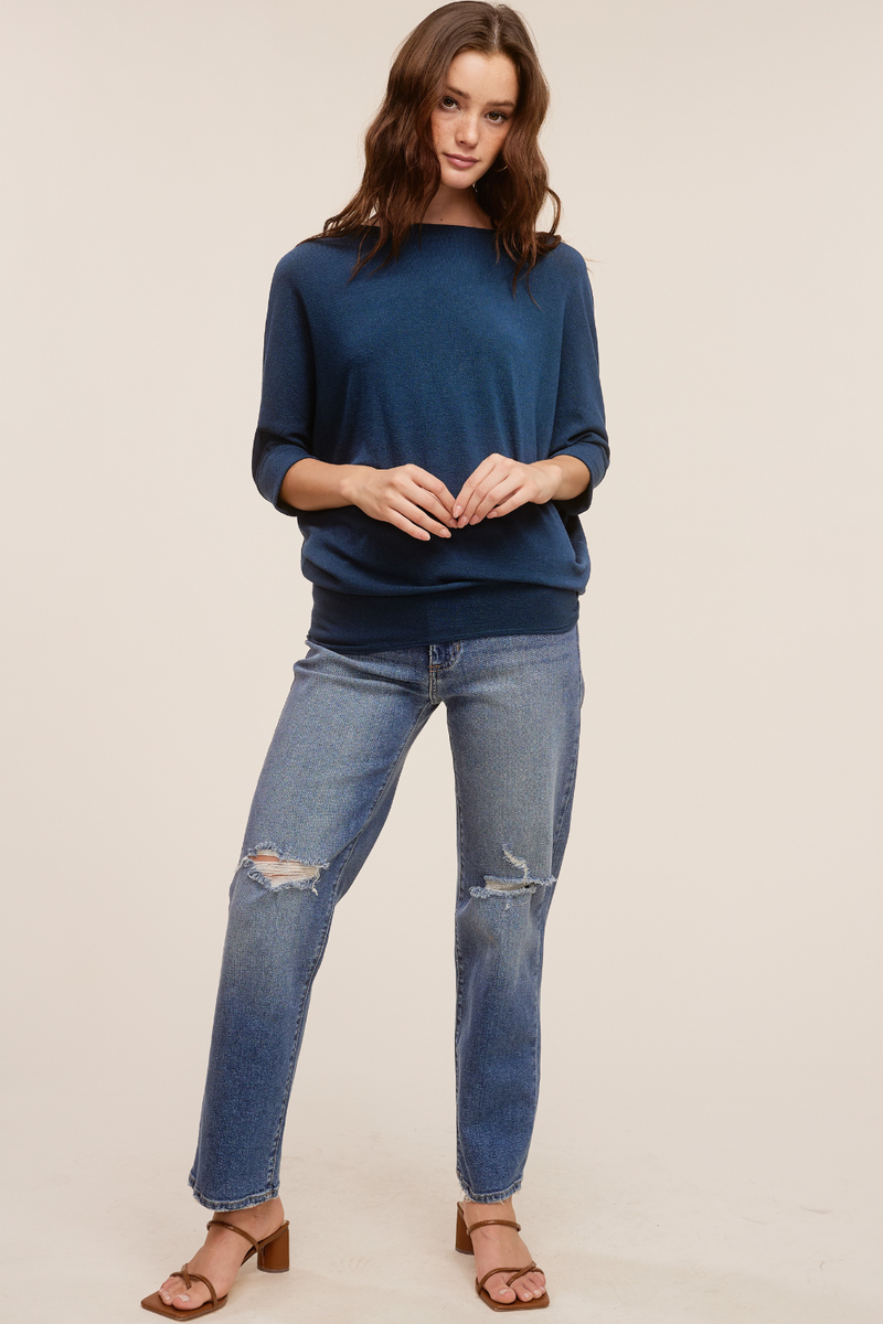 Teal Crepe Hacci 3/4 Sleeve Dolman | Bella Lucca Boutique