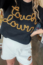 Black & Gold Metallic Touch Down Lettering Puff Sleeve Sweater | Bella Lucca Boutique