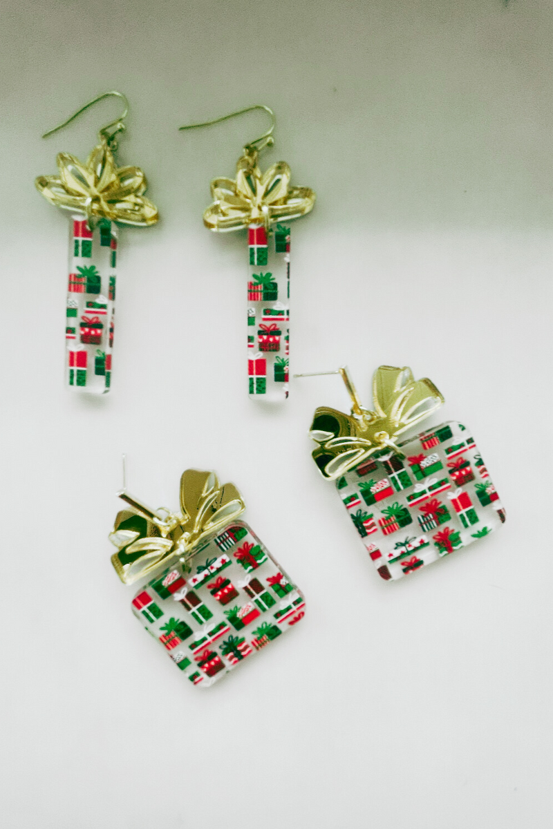 Acrylic Christmas Wrapping Paper Earrings | Bella Lucca Boutique