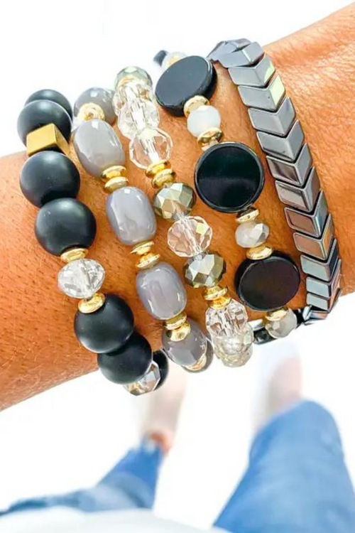 Black & Silver Bracelet Stack Set of 5 Bracelets | Bella Lucca Boutique
