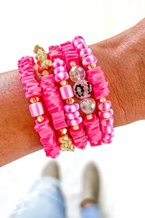 Pink Leopard Bracelet Stack Set of 5 Bracelets | Bella Lucca Boutique