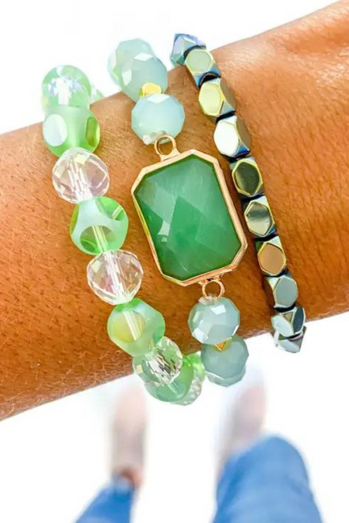 Green Stone Bracelet Stack Set of 3 Bracelets | Bella Lucca Boutique