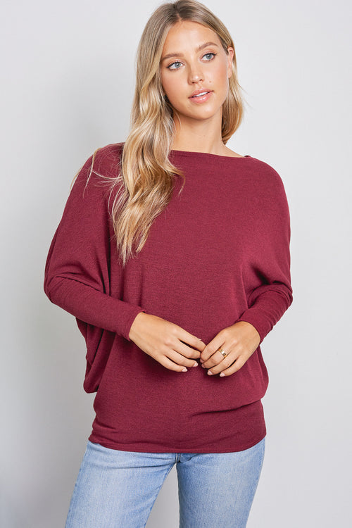 HACCI DOLMAN LONG SLEEVE TOP | BURGUNDY