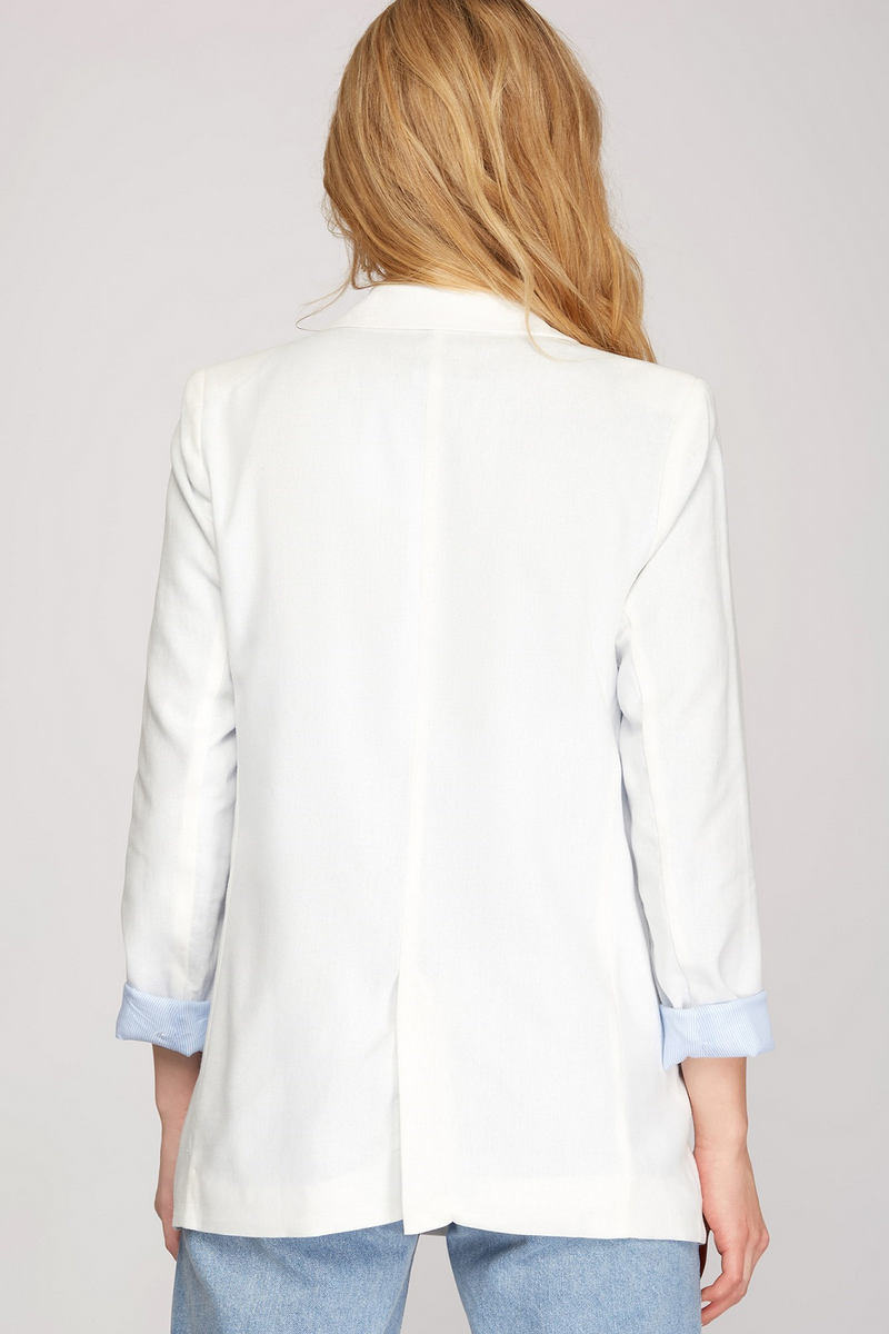 White Double Breasted Linen Blazer | Bella Lucca Boutique