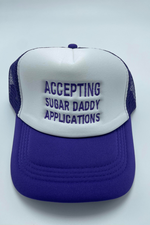 Purple Accepting Sugar Daddy Applications | Bella Lucca Exclusive Custom Embroidered Trucker Hat