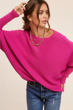 Pink Dolman Sleeve Ribbed Oversize Pullover Sweater | Bella Lucca Boutique