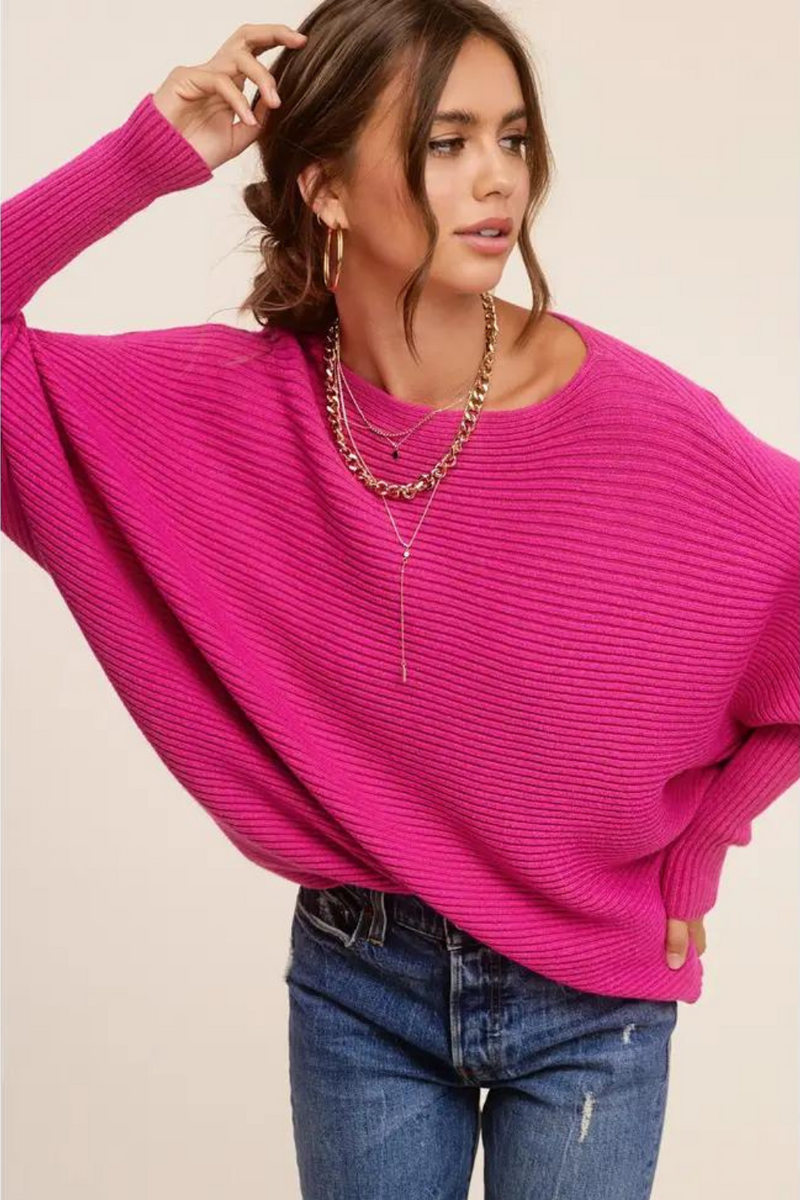 Pink Dolman Sleeve Ribbed Oversize Pullover Sweater | Bella Lucca Boutique