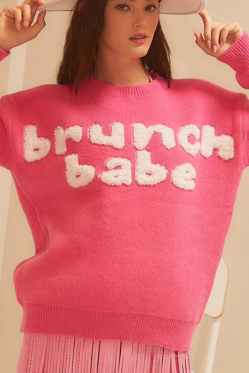 Pink Brunch Babe Bubble Letter Pullover Super Soft Sweater | Bella Lucca Boutique