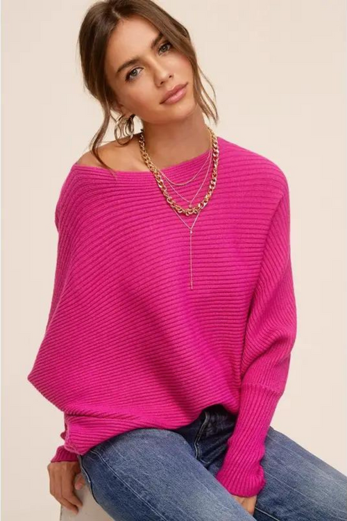 Pink Dolman Sleeve Ribbed Oversize Pullover Sweater | Bella Lucca Boutique