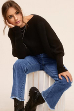 Black Dolman Sleeve Ribbed Oversize Pullover Sweater | Bella Lucca Boutique