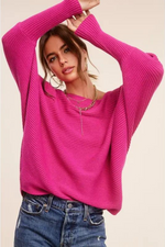 Pink Dolman Sleeve Ribbed Oversize Pullover Sweater | Bella Lucca Boutique