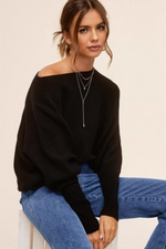 Black Dolman Sleeve Ribbed Oversize Pullover Sweater | Bella Lucca Boutique