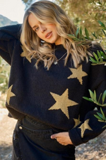Black Super Soft Shiny Gold Star Sweater | Bella Lucca Boutique