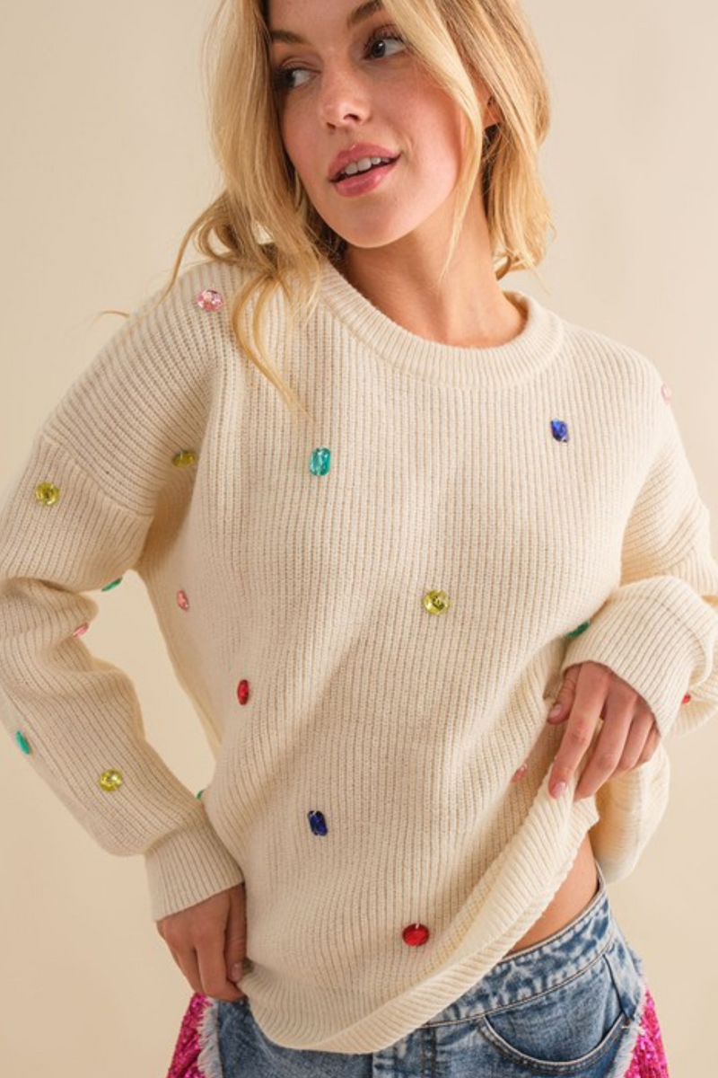 Cream Multi Stone Soft Pullover Sweater | Bella Lucca Boutique