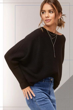 Black Dolman Sleeve Ribbed Oversize Pullover Sweater | Bella Lucca Boutique