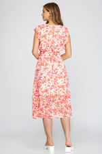 Pink Floral Printed Woven Midi Dress  Bella Lucca Boutique