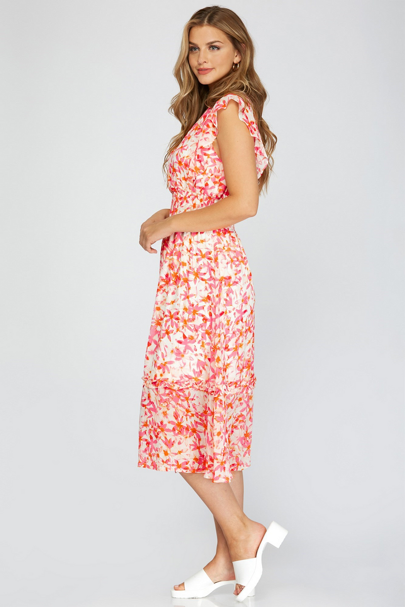 Pink Floral Printed Woven Midi Dress  Bella Lucca Boutique