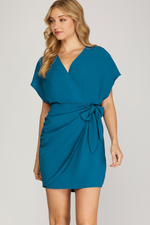 Teal Satin Dolman Sleeve Mini Dress | Bella Lucca Boutique