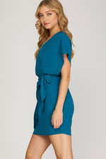 Teal Satin Dolman Sleeve Mini Dress | Bella Lucca Boutique