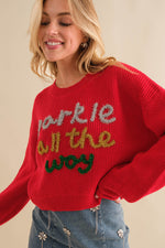 Red Sparkle All The Way Script Lettering Sweater | Bella Lucca Boutique