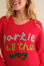 Red Sparkle All The Way Script Lettering Sweater | Bella Lucca Boutique