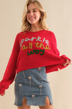 Red Sparkle All The Way Script Lettering Sweater | Bella Lucca Boutique
