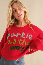 Red Sparkle All The Way Script Lettering Sweater | Bella Lucca Boutique
