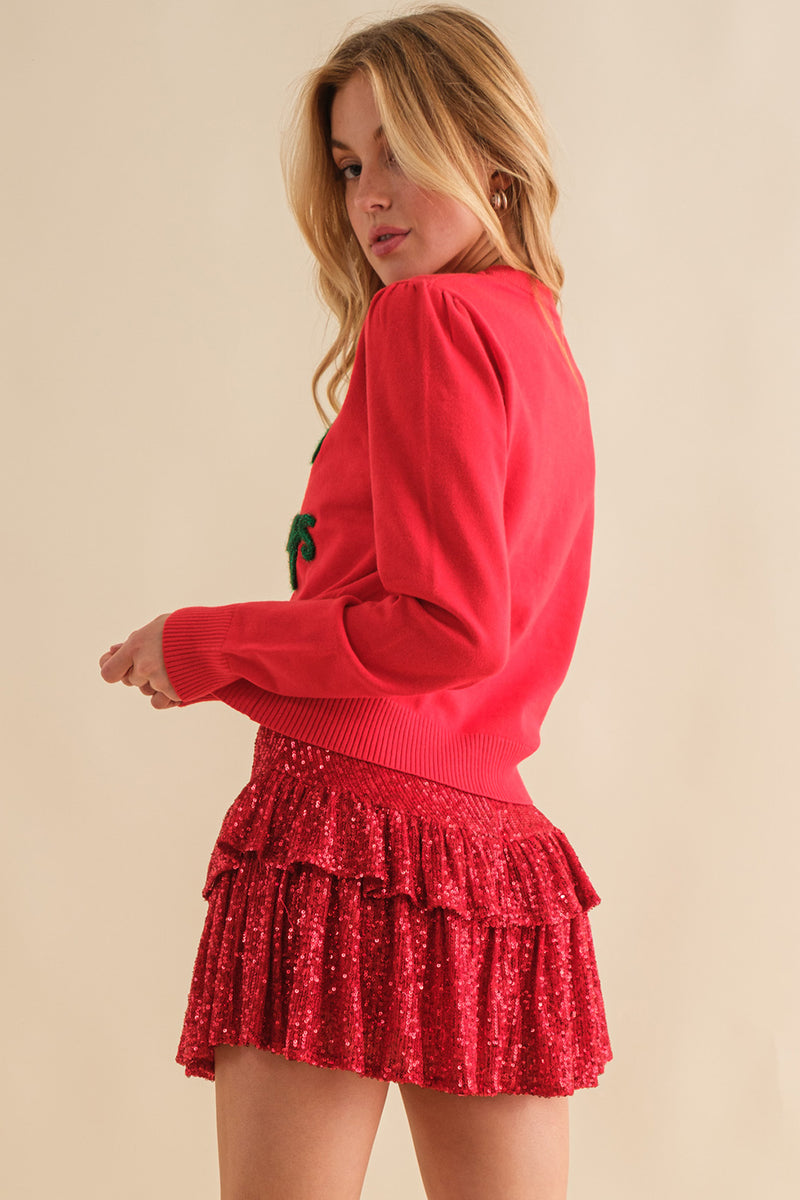Red Happy Holidays Sparkle Script Lettering Sweater | Bella Lucca Boutique