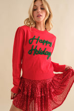 Happy Holidays Sparkle Script Lettering Sweater | Bella Lucca Boutique