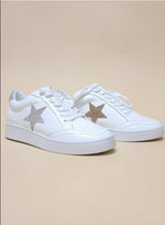White Vegan Leather Sneakers Rhinestone Star Detail | Bella Lucca Boutique