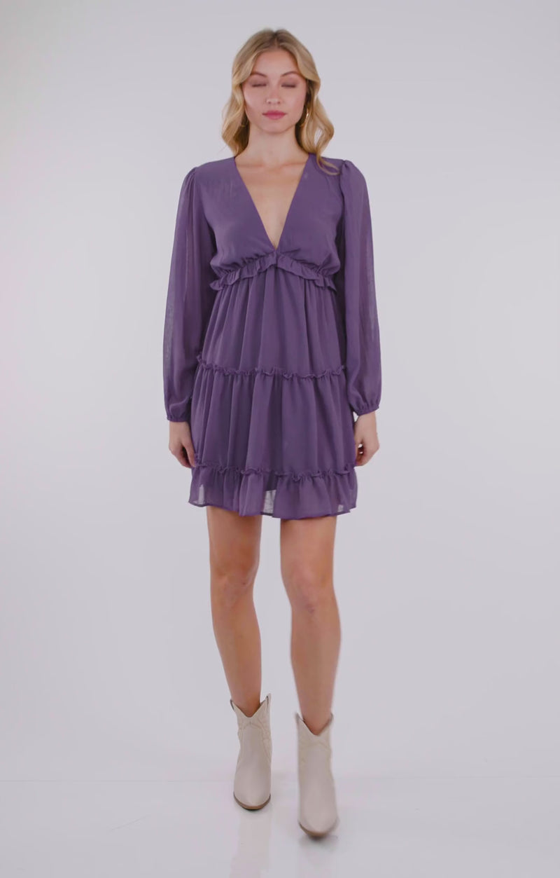 Long Sleeve Crinkled Ruffled Dress | Bella Lucca Boutique