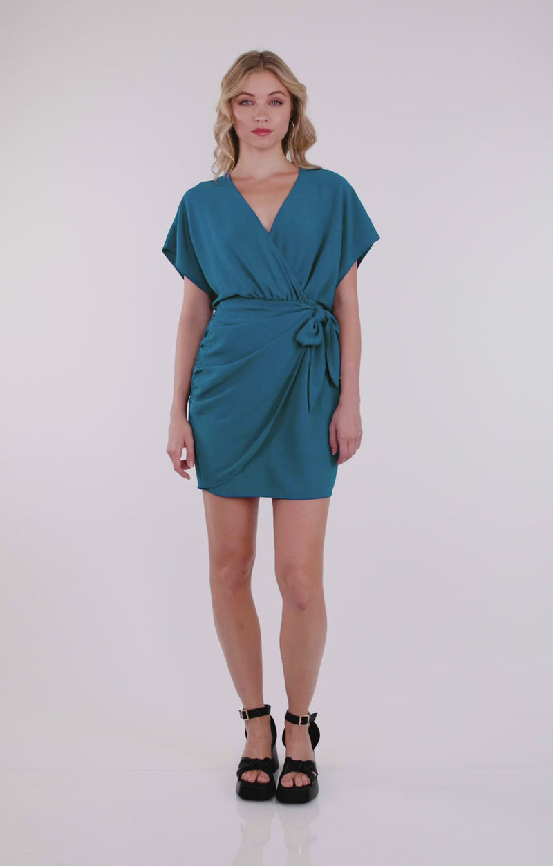 Teal Satin Dolman Sleeve Mini Dress | Bella Lucca Boutique