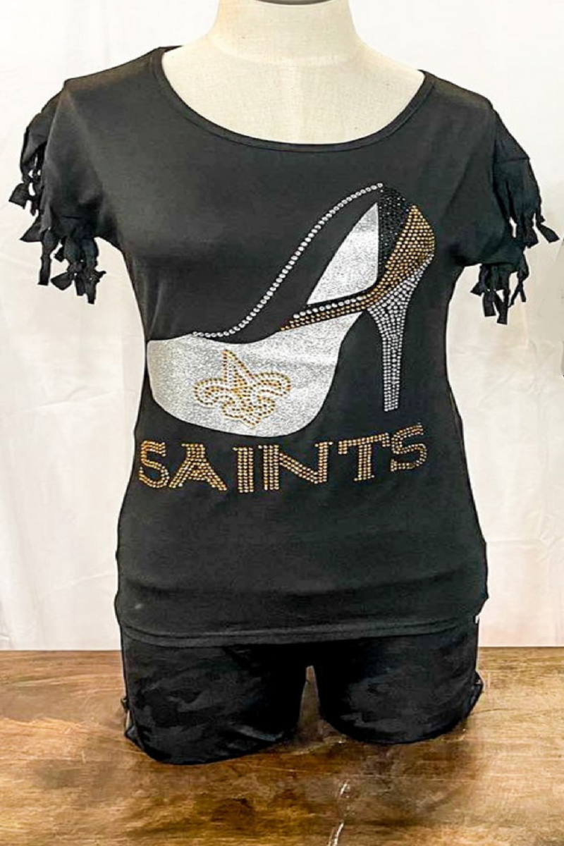 Rhinestone Saints Football Heel Game Day Top | Bella Lucca Boutique