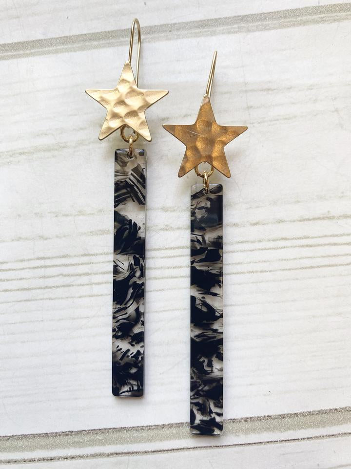 Gold Hammered Star With Acrylic Bar Earrings-Bella Lucca Boutique