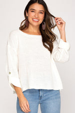 Off White 3/4 Sleeve Rolled Lightweight Sweater | Bella Lucca Boutique