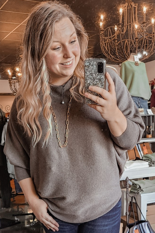Best Selling Dolman Knit Sweater | Dark Taupe | Bella Lucca Boutique