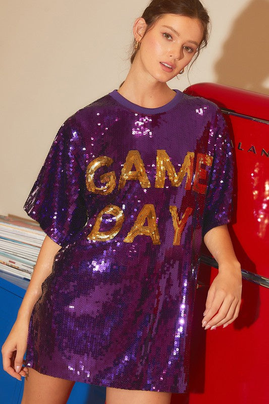 LSU Game Day Purple & Gold Sequin Pullover Tunic Dress | Bella Lucca Boutique