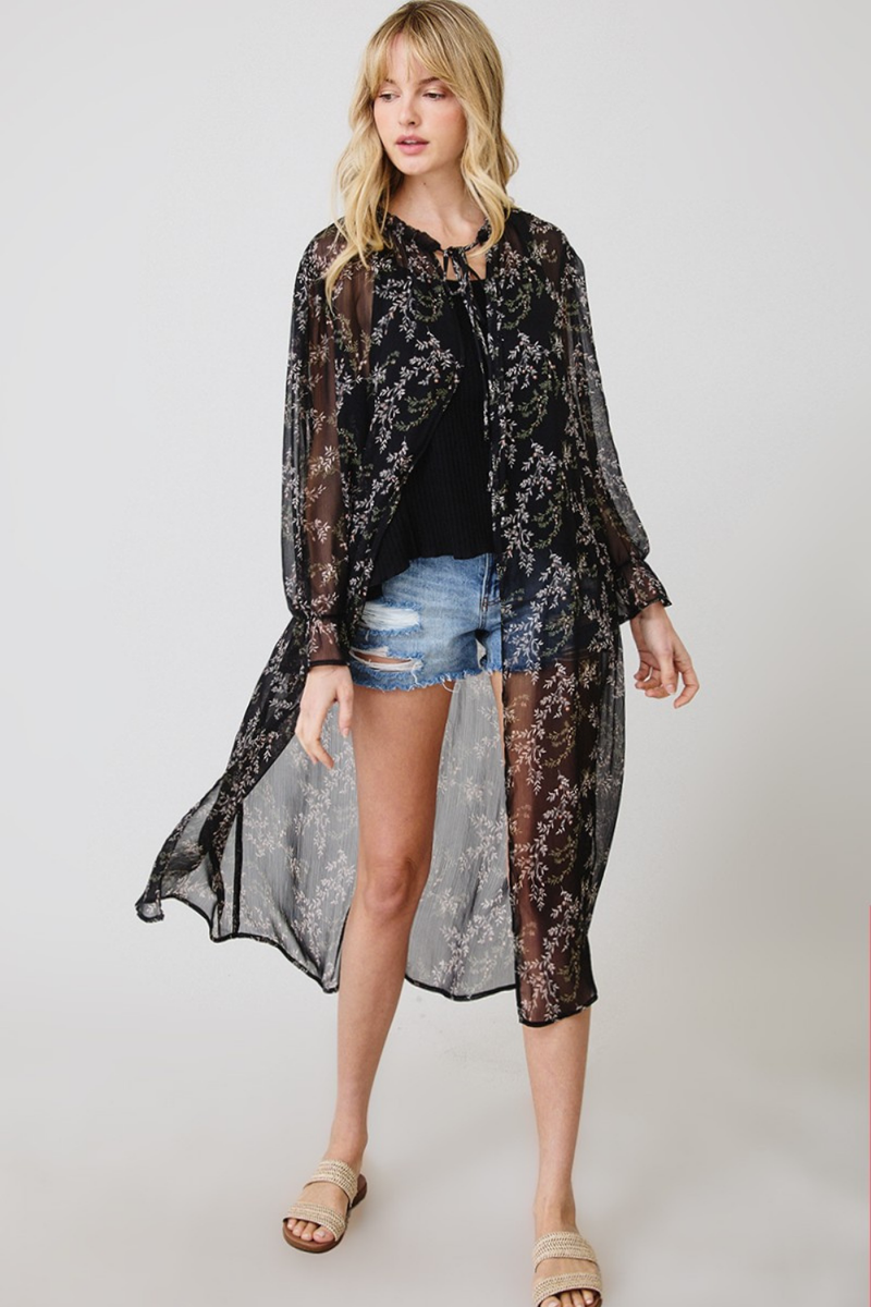 Sheer Black Floral Duster | Bella Lucca Boutique