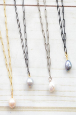 Paperclip Necklace With Mini Pearl Charm-Bella Lucca Boutique