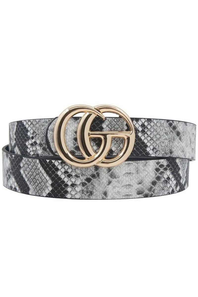 Plus Size - Dark Grey Snakeskin Print Faux Leather Buckle Belt