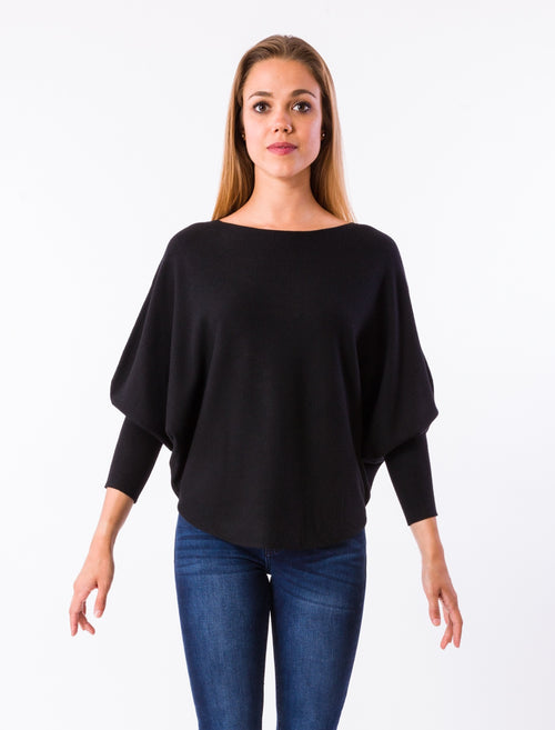 THIN DOLMAN KNIT SWEATER | BLACK