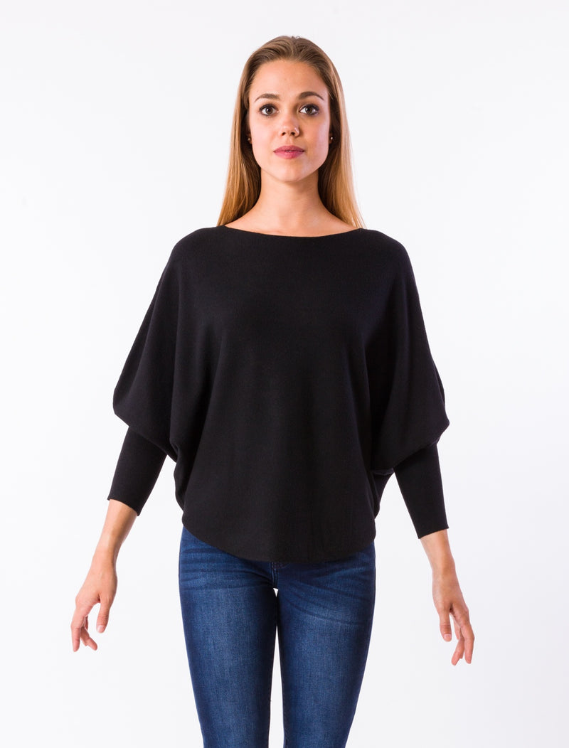 THIN DOLMAN KNIT SWEATER | BLACK
