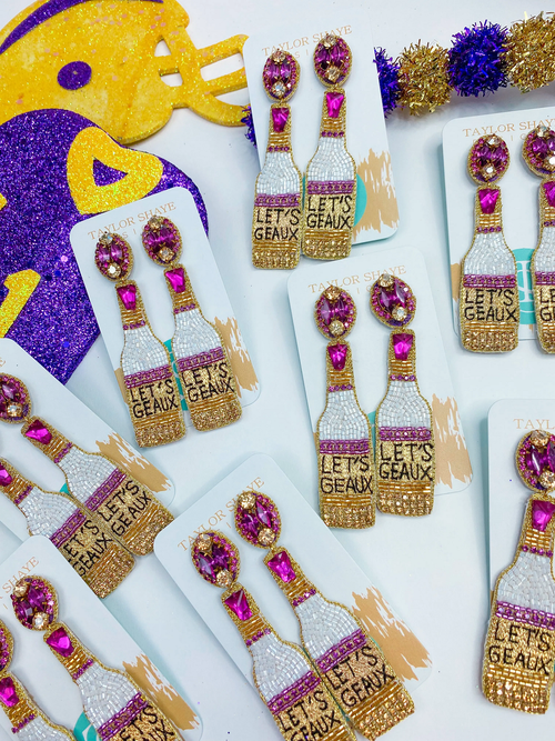 Taylor Shaye Designs LSU Purple & Gold Let's Geaux Earrings | Bella Lucca Boutique
