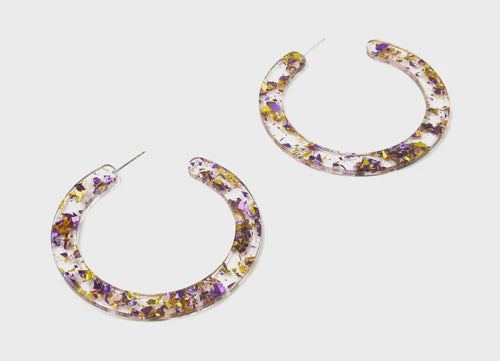 Purple & Gold Confetti Foil Acrylic Hoops | Bella Lucca Boutique