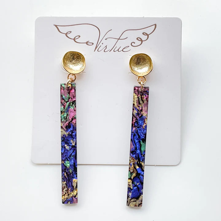 Virtue Jewelry Mardi Gras Acrylic Bar with Gold Post Earrings | Bella Lucca Boutique